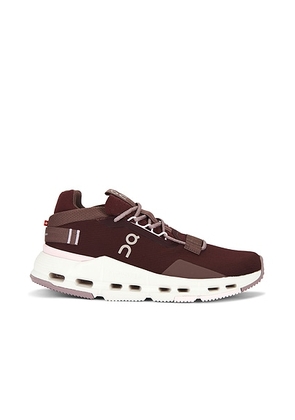 On Cloudnova 2 Sneaker in Maroon & Peony - Burgundy. Size 5 (also in 10, 5.5, 6, 6.5, 7, 7.5, 8, 8.5, 9, 9.5).