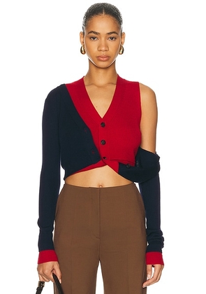 Monse Cropped Fold-Up Cardigan in Dark Sapphire & Molten Lava - Navy,Red. Size S (also in ).
