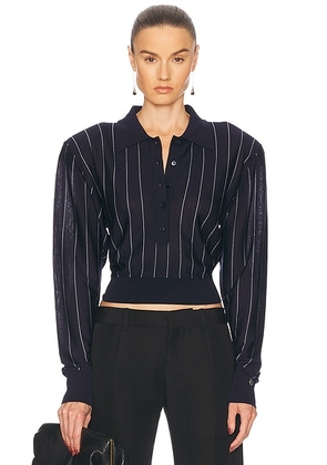 Stella McCartney Pinstripe Light Knit Polo Top in Ink & White - Navy. Size XS (also in ).