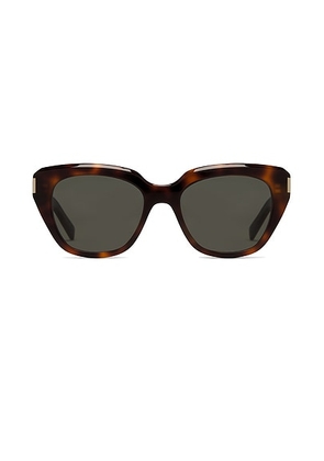 Saint Laurent Cat Eye Sunglasses in Havana & Grey - Brown. Size all.