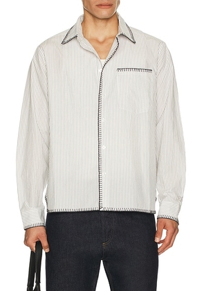 Percival Index Stripe Pearce Shirt in Ecru - Grey. Size S (also in XL/1X).