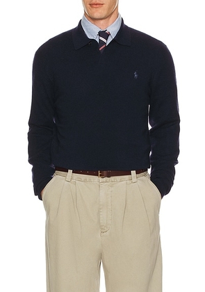Polo Ralph Lauren Lux Merino Johnny Collar Sweater in Hunter Navy - Navy. Size S (also in M, XL/1X, XXL/2X).
