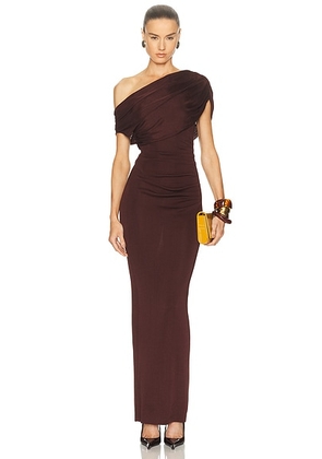 Self-portrait Draped Knit Midi Dress in Brown - Brown. Size XS (also in ).