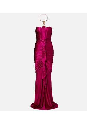 Balmain Draped ruffled satin bustier gown