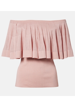 Zimmermann Luna knitted ruffled off-shoulder top