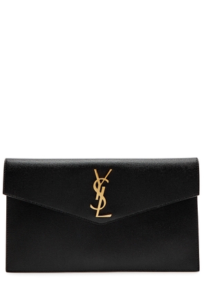 Saint Laurent Uptown Pebbled Leather Pouch, Leather Bag, Black - One Size