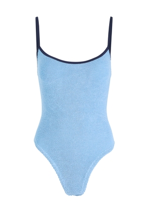 Hunza G Pamela Contrast Crinkle Swimsuit - Light Blue - One Size