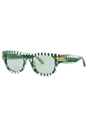 Bottega Veneta Rectangle-frame Sunglasses - Green - One Size