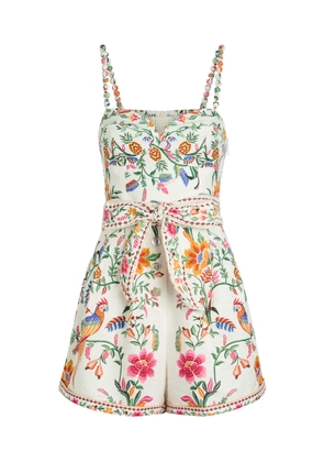 Farm Rio Delicate Forest Printed Linen Romper - White - XL (UK16 / XL)