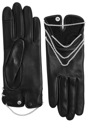Agnelle Celeste Chain-embellished Leather Gloves - Black - 7 (M)