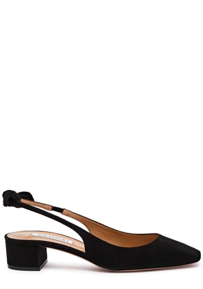 Aquazzura Very Bow Tie 35 Suede Slingback Pumps - Black