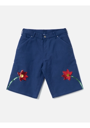 Workwear Sequin Embroidered Flowers Denim Shorts