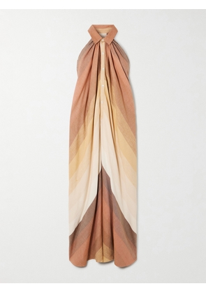 Marrakshi Life - Striped Gathered Cotton Maxi Dress - Brown - XXS,S,M,XS