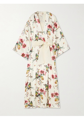 Olivia von Halle - Queenie Belted Floral-print Silk-satin Robe - Cream - One size