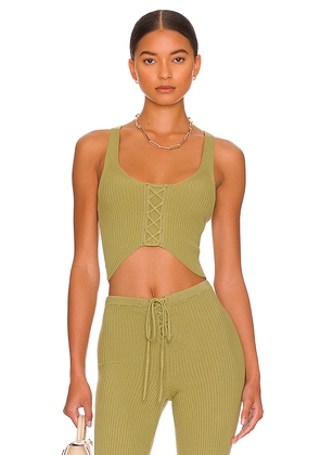 Camila Coelho Artemis Lace Up Knit Top in Green. Size L. Also in M.