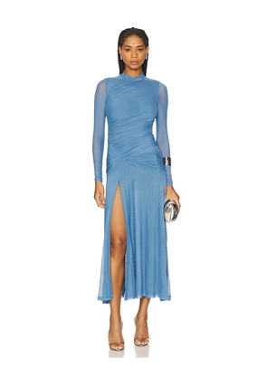Bardot Liyana Ruched Mesh Dress in Blue. Size L. Also in XS, S, M, XL.