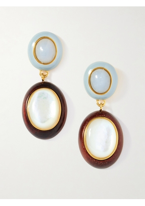 Lizzie Fortunato - Papaya Gold-plated, Wood, Enamel, Angelite And Mother-of-pearl Earrings - Brown - One size