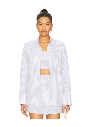 ALL THE WAYS Alice Button Down Top in White,Blue. Size XS. Also in L.