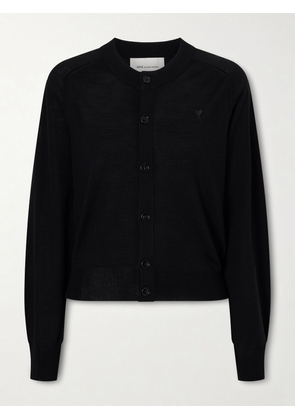 AMI PARIS - Embroidered Wool Cardigan - Black - xx small,x small,small,medium,large,x large,xx large