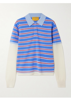 Guest In Residence - Layered Striped Cashmere Polo Shirt - Blue - x small,small,medium,large