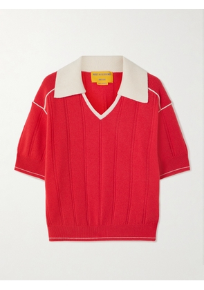 Guest In Residence - Pele Piped Two-tone Ribbed Cashmere Polo Sweater - Red - x small,small,medium,large