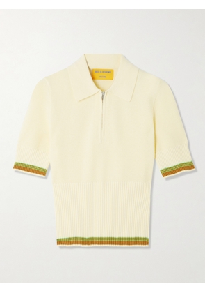 Guest In Residence - Marcella Striped Cotton And Cashmere-blend Polo Shirt - Yellow - x small,small,medium,large,x large