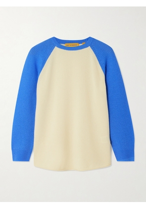 Guest In Residence - Baseball Tee Two-tone Cashmere Sweater - Blue - x small,small,medium,large,x large