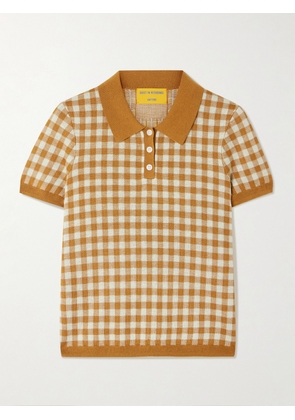 Guest In Residence - Cropped Gingham Silk And Linen-blend Jacquard Polo Shirt - Brown - x small,small,medium,large,x large