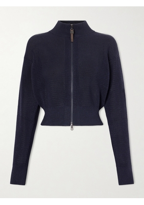 Brunello Cucinelli - Embellished Cotton-blend Zip-up Cardigan - Blue - xx small,x small,small,medium,large,x large