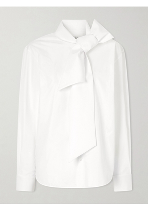 SAINT LAURENT - Scarf-detailed Cotton-poplin Shirt - White - FR 36,FR 38