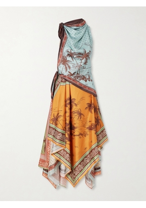 ALÉMAIS - Alberta Draped Printed Silk-twill Midi Dress - Multi - UK 6,UK 8,UK 10,UK 12,UK 14