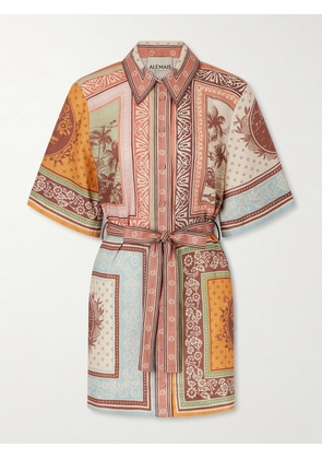 ALÉMAIS - Alberta Belted Printed Linen Mini Shirt Dress - Multi - UK 6,UK 8,UK 10,UK 12,UK 14,UK 16