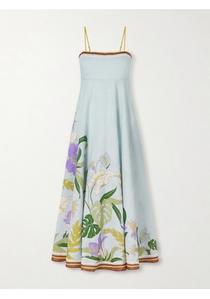 ALÉMAIS - Alfie Floral-print Linen Midi Dress - Blue - UK 4,UK 6,UK 8,UK 10,UK 12,UK 14,UK 16