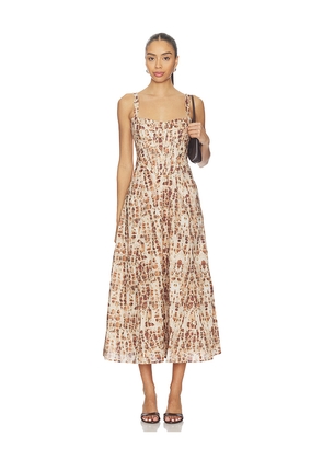 Bardot Lilah Corset Midi Dress in Brown. Size 10. Also in 4, 2, 6, 8, 12.