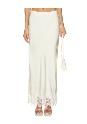 Bardot Elisan Lace Satin Midi Skirt in Lemon. Size 10. Also in 4, 2, 6, 8, 12.