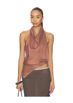 EAVES Frida Silk Top in Brown. Size L. Also in XS, S, M, XL.