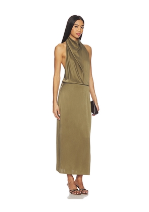 EAVES Frida Silk Dress in Olive. Size L. Also in XS, XXS, S, M, XL.