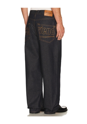 Badfriend Star Pocket Denim Pant in Blue. Size 32. Also in 30, 34, 36.