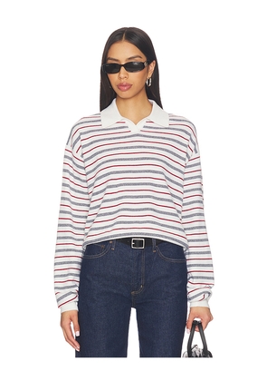 EAVES Whinifred Knit Polo in White,Red. Size L. Also in XS, XXS, S, M, XL.