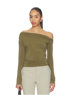 EAVES Jayne Off Shoulder Top in Olive. Size L. Also in XS, XXS, S, M, XL.