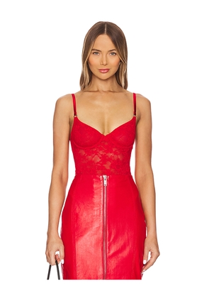 fleur du mal Le Stretch Lace Bodysuit in Red. Size XL. Also in XS, L.