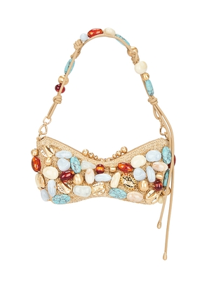 Cult Gaia Mercier Clutch in Tan,Blue.