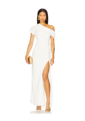 SIMKHAI Kally Draped Midi Dress in Ivory. Size 4. Also in 0.