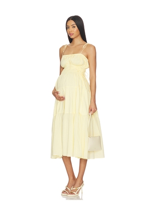 BUMPSUIT Shirred Midi Poplin Dress in Yellow. Size L. Also in XS, S, M, XL.