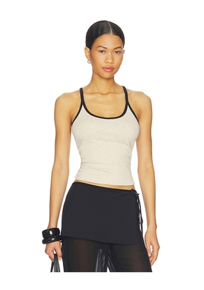 Enza Costa Classic Ringer Scoop Tank in Beige,Black. Size M. Also in XS, S, L.