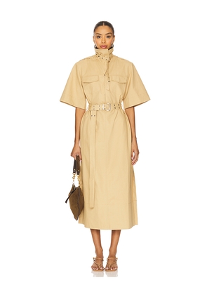 Ganni Classic Summer Suiting Cowl Neck Long Dress in Beige. Size 38. Also in 32, 36.