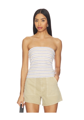 Enza Costa Stripe Classic Bandeau Top in Beige. Size L. Also in XS, S, M.