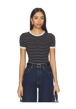 Enza Costa Cotton Stripe Classic Short Sleeve Tee in Black. Size L. Also in XS, S, M.