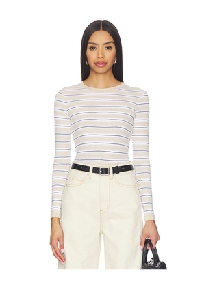 Enza Costa Cotton Stripe Classic Long Sleeve Tee in Beige. Size L. Also in M, S, XS.