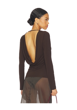 Helmut Lang Cowl Back Long Sleeve Top in Brown. Size L. Also in M, S, XS.